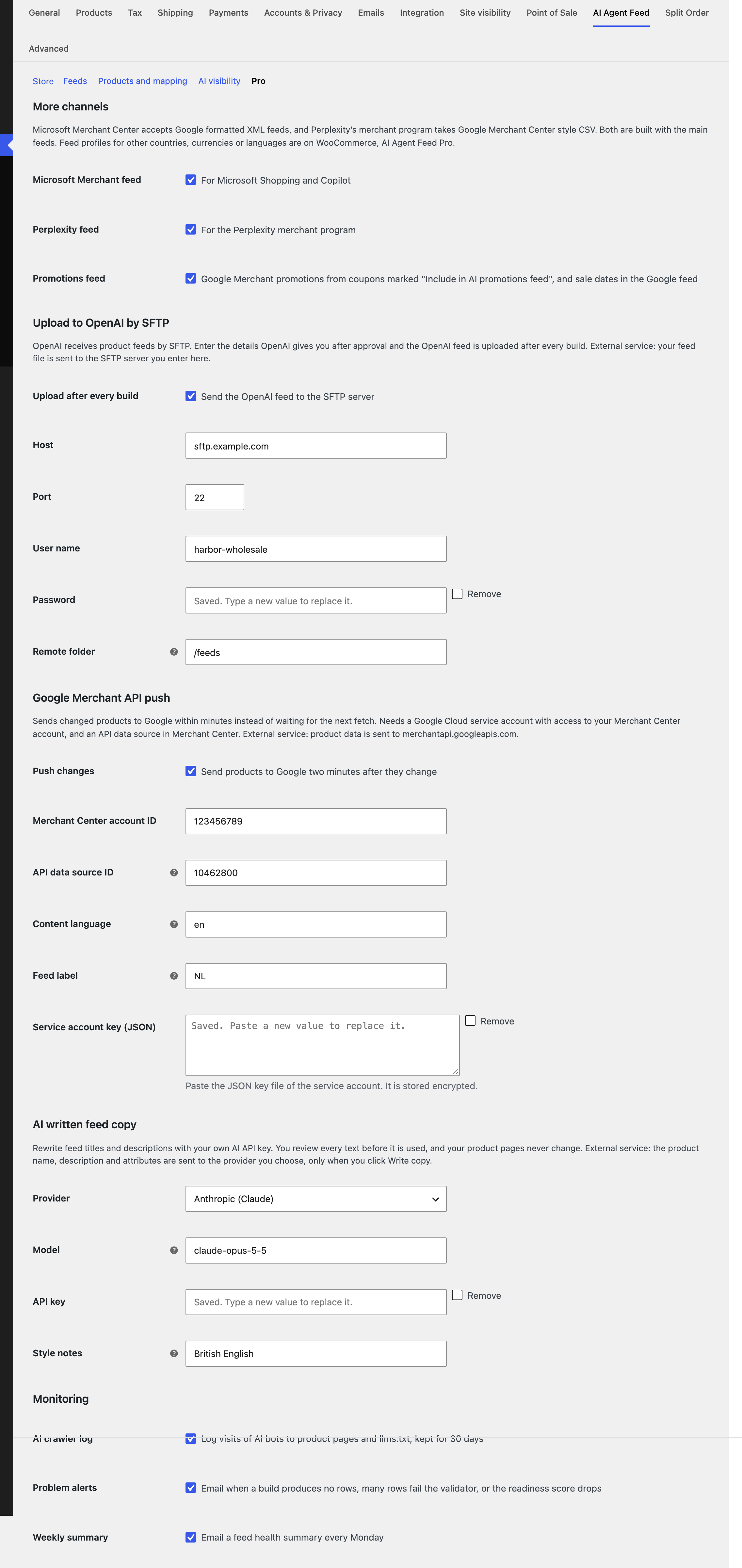 Pro settings