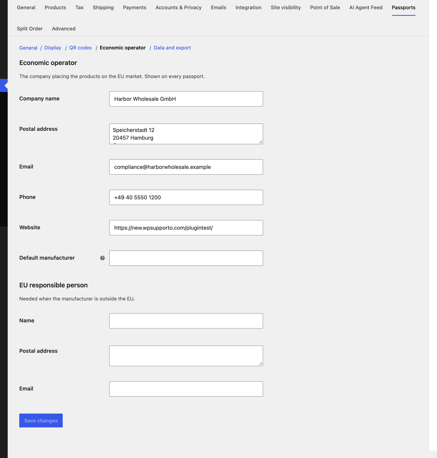 Economic operator settings