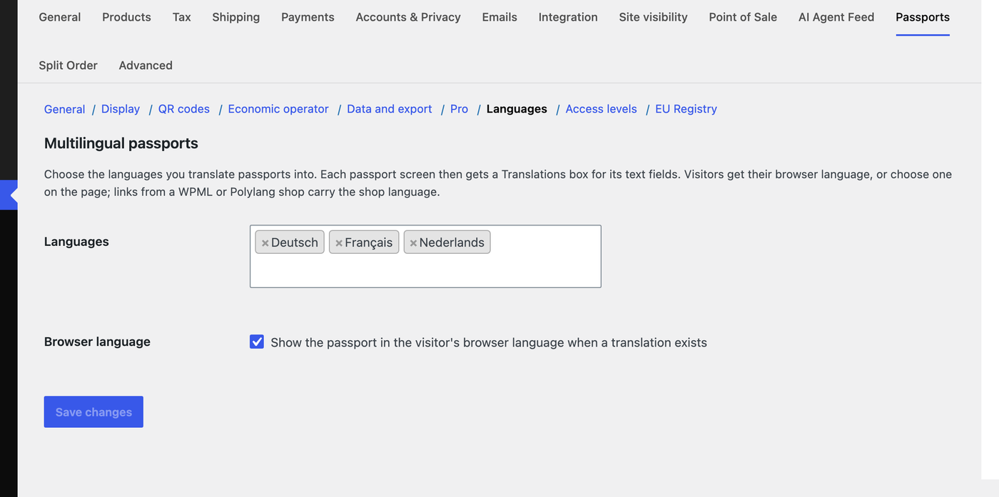 Language settings