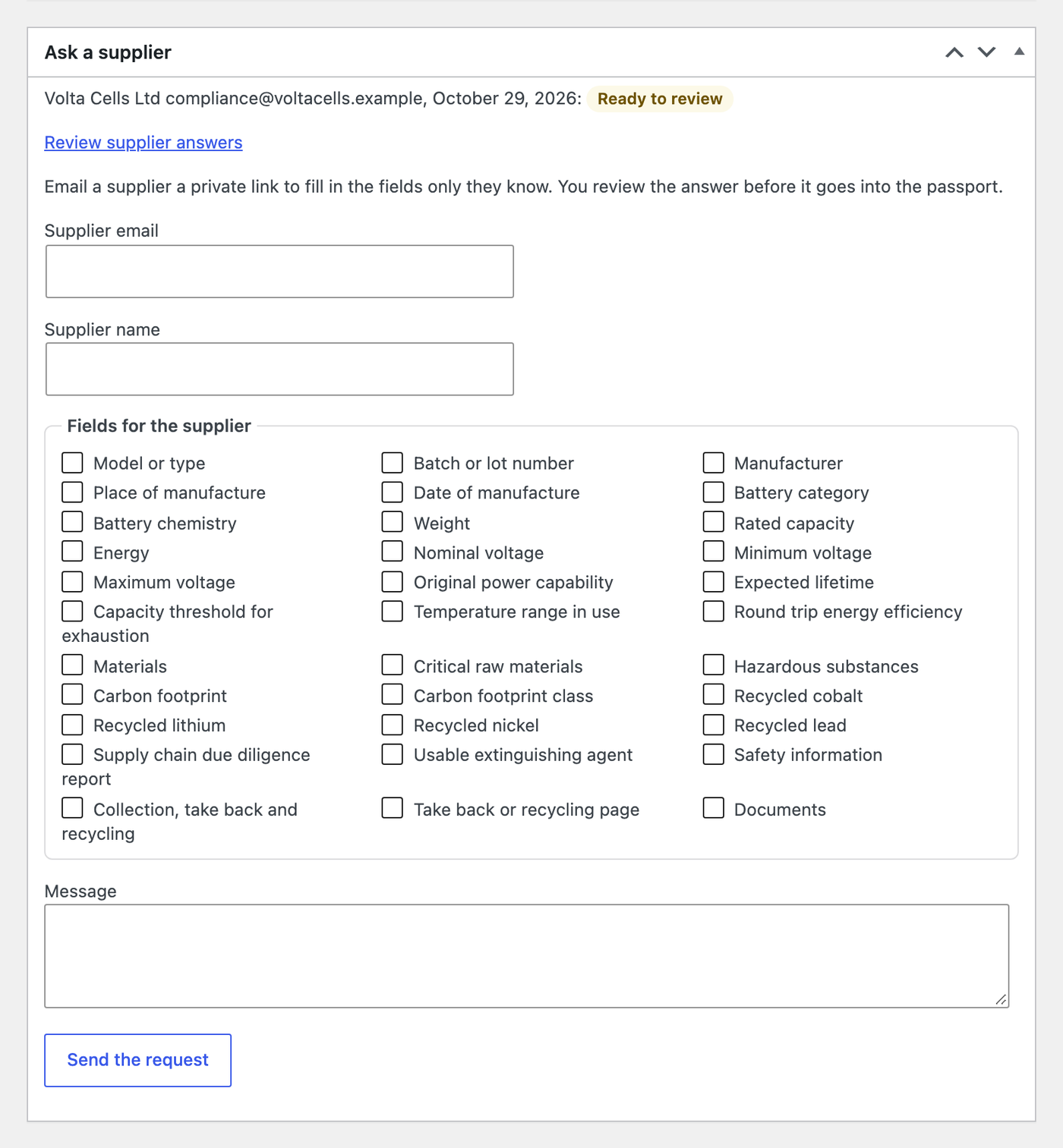 Ask a supplier box