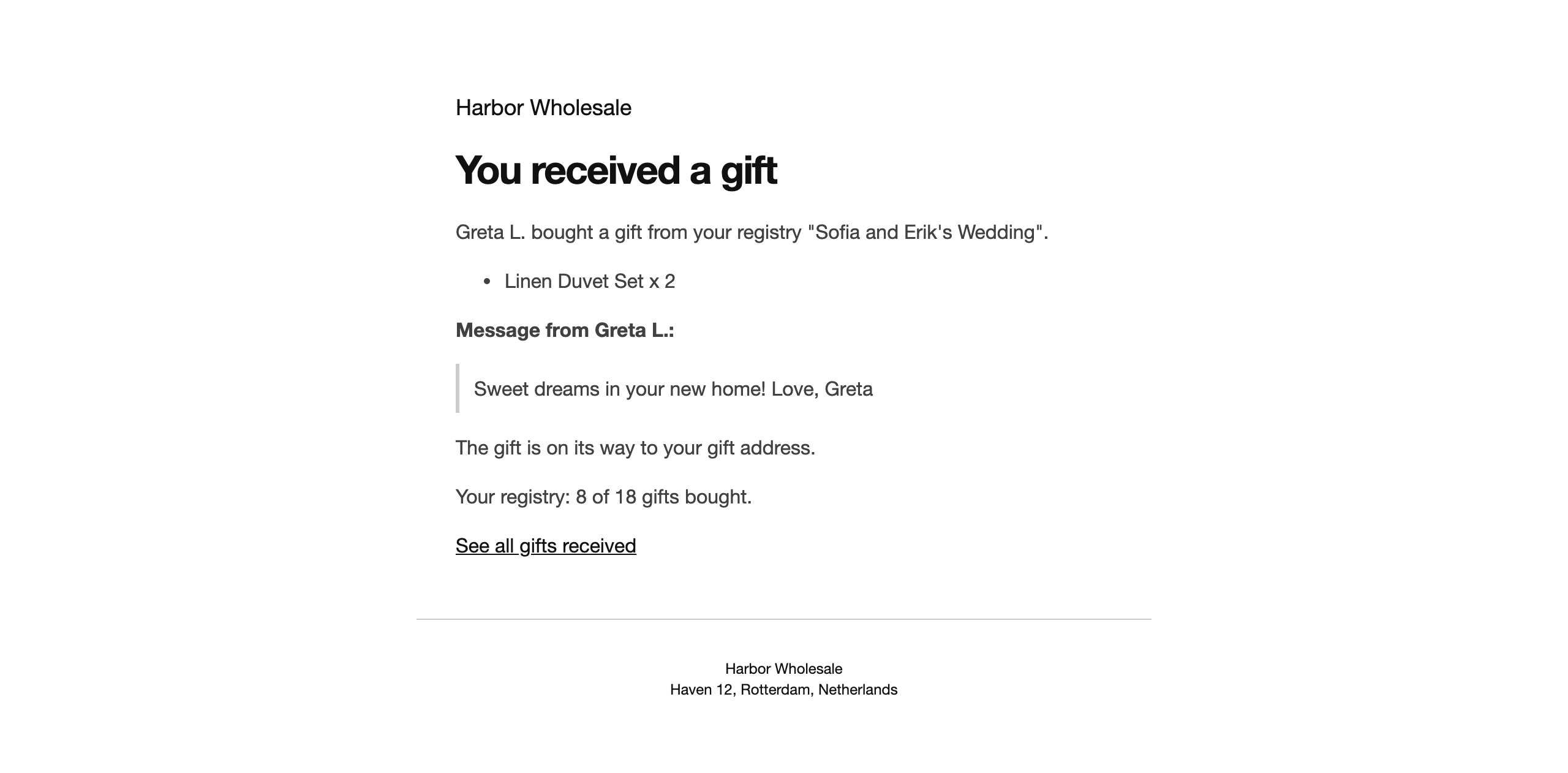 Gift purchased email