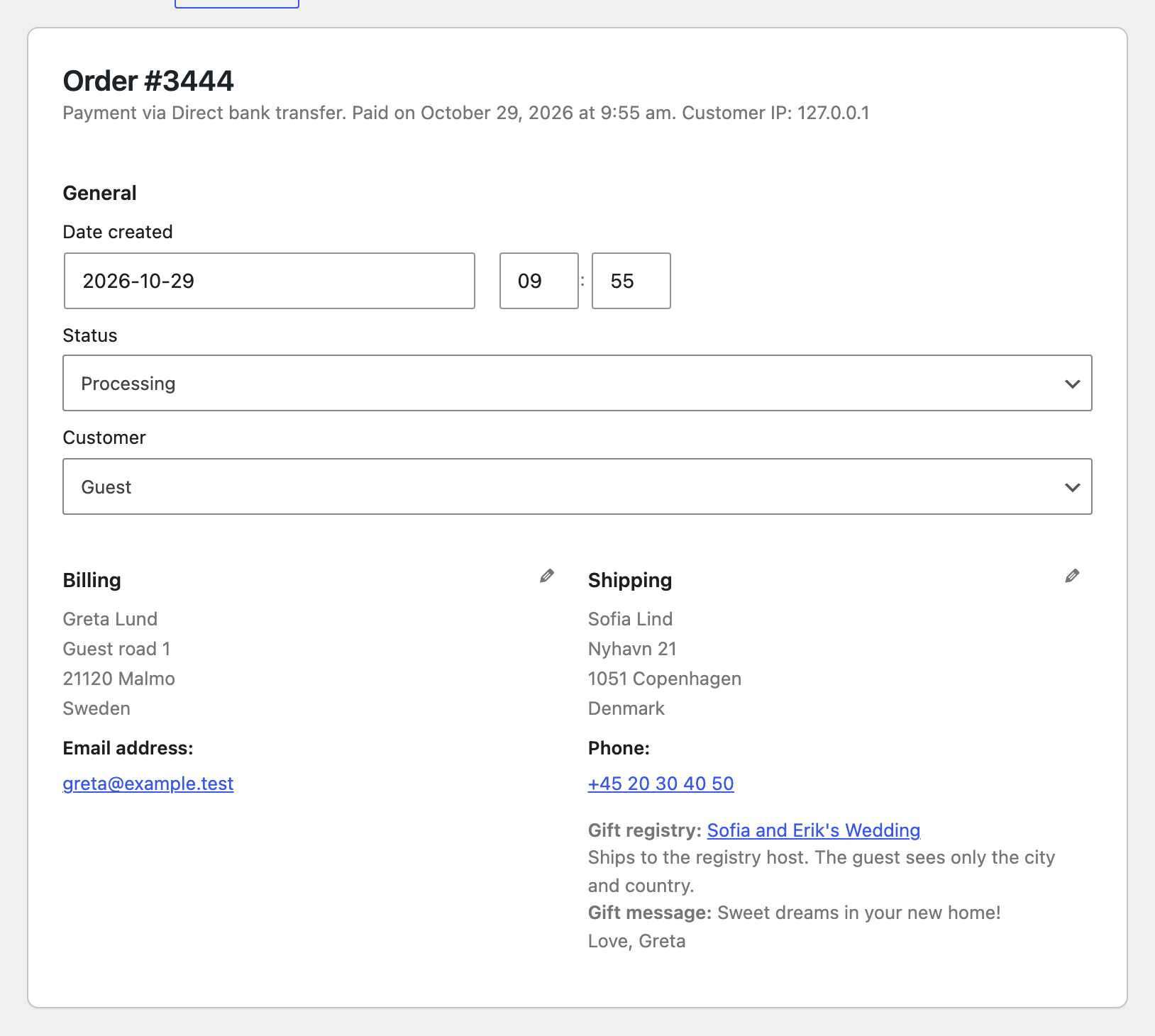 Order screen