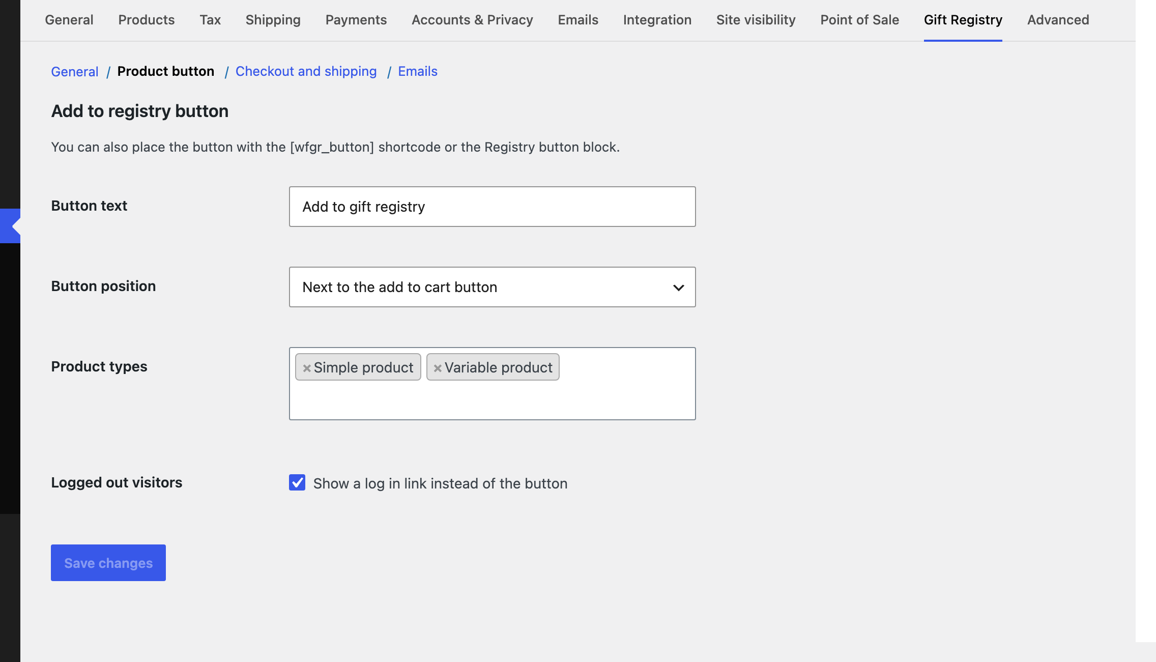Product button settings