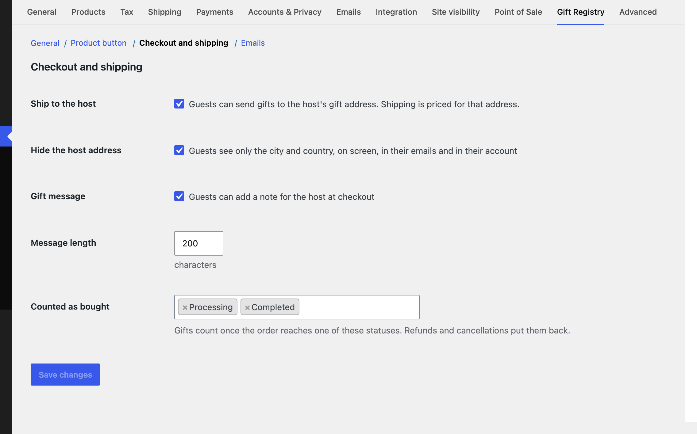 Checkout settings
