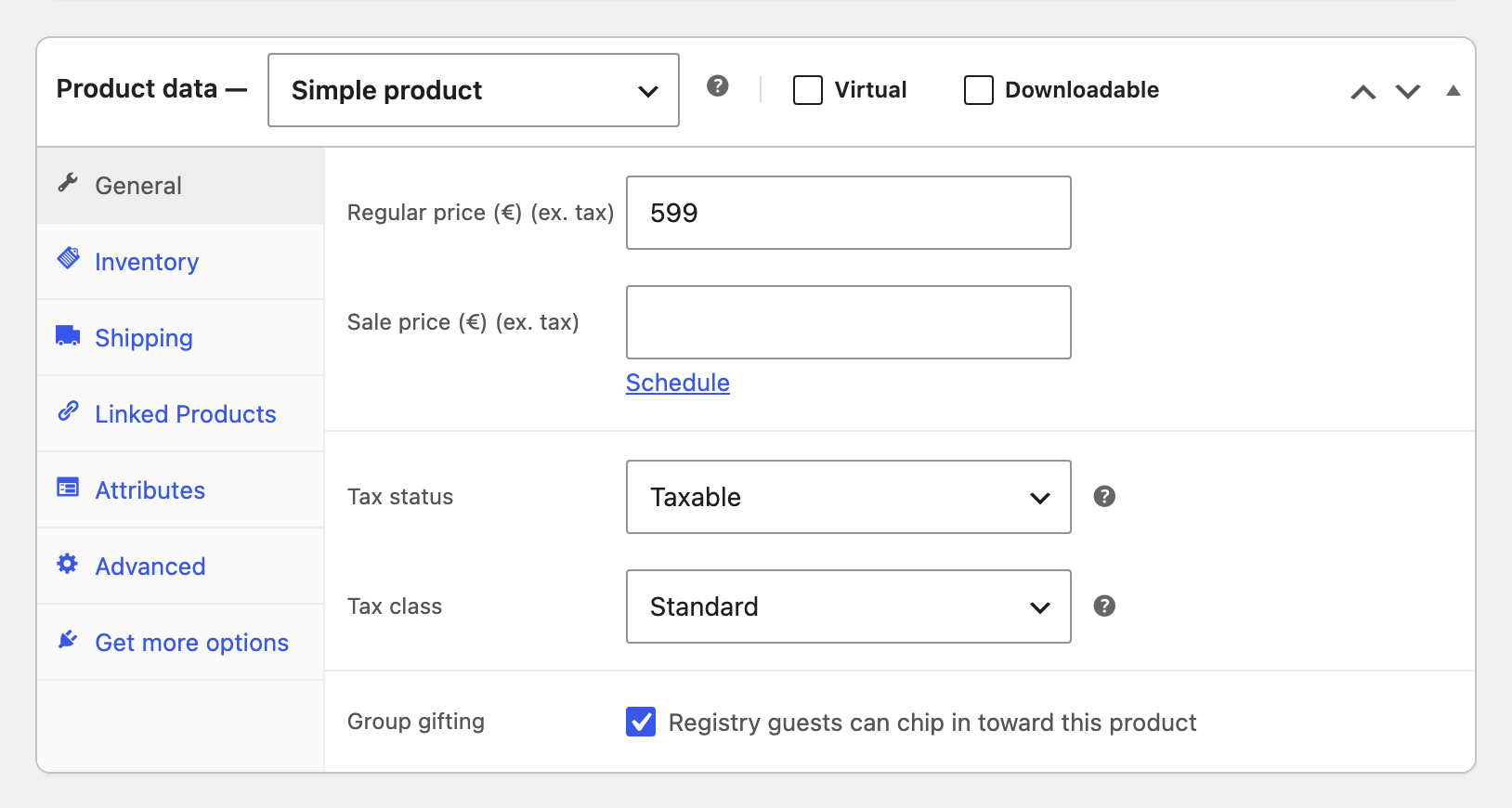 Group gifting option on a product