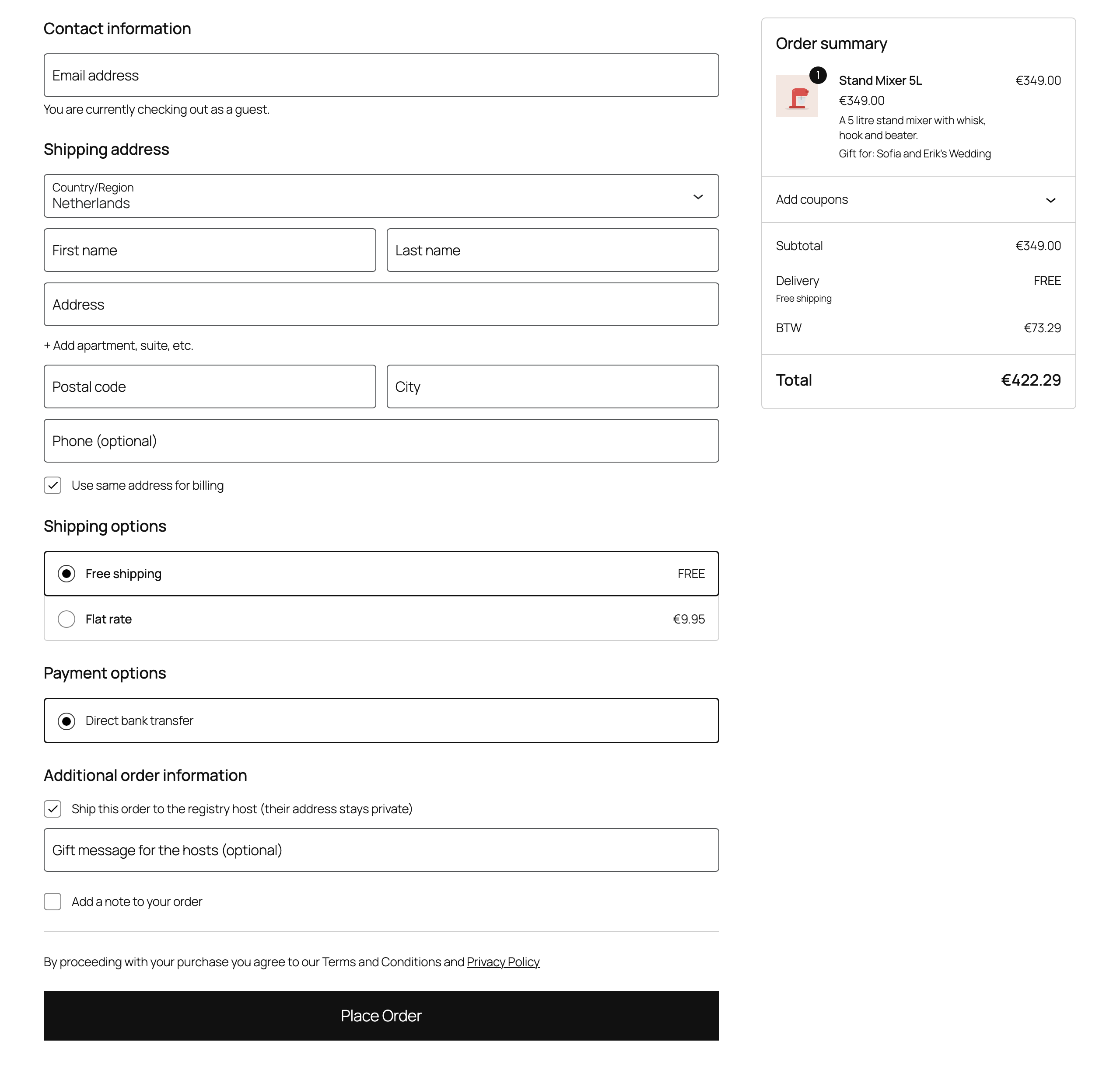Checkout block with ship to host