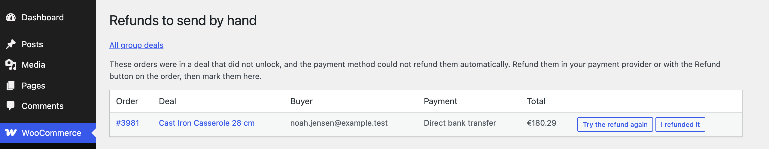 Refunds to send by hand
