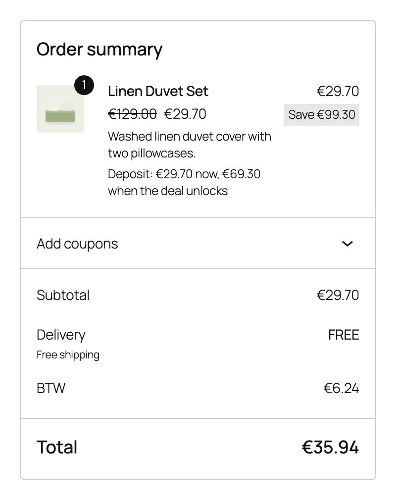 Deposit at checkout
