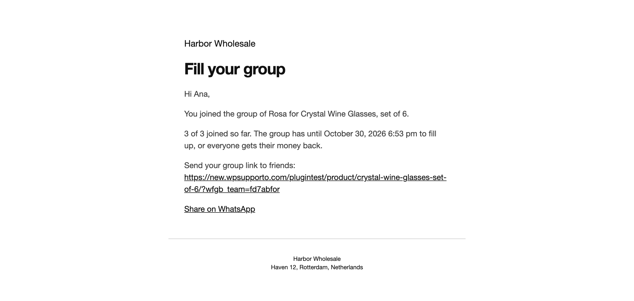 Group joined email