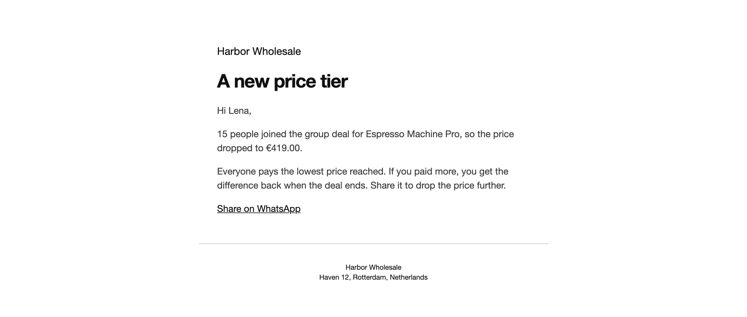 Tier reached email