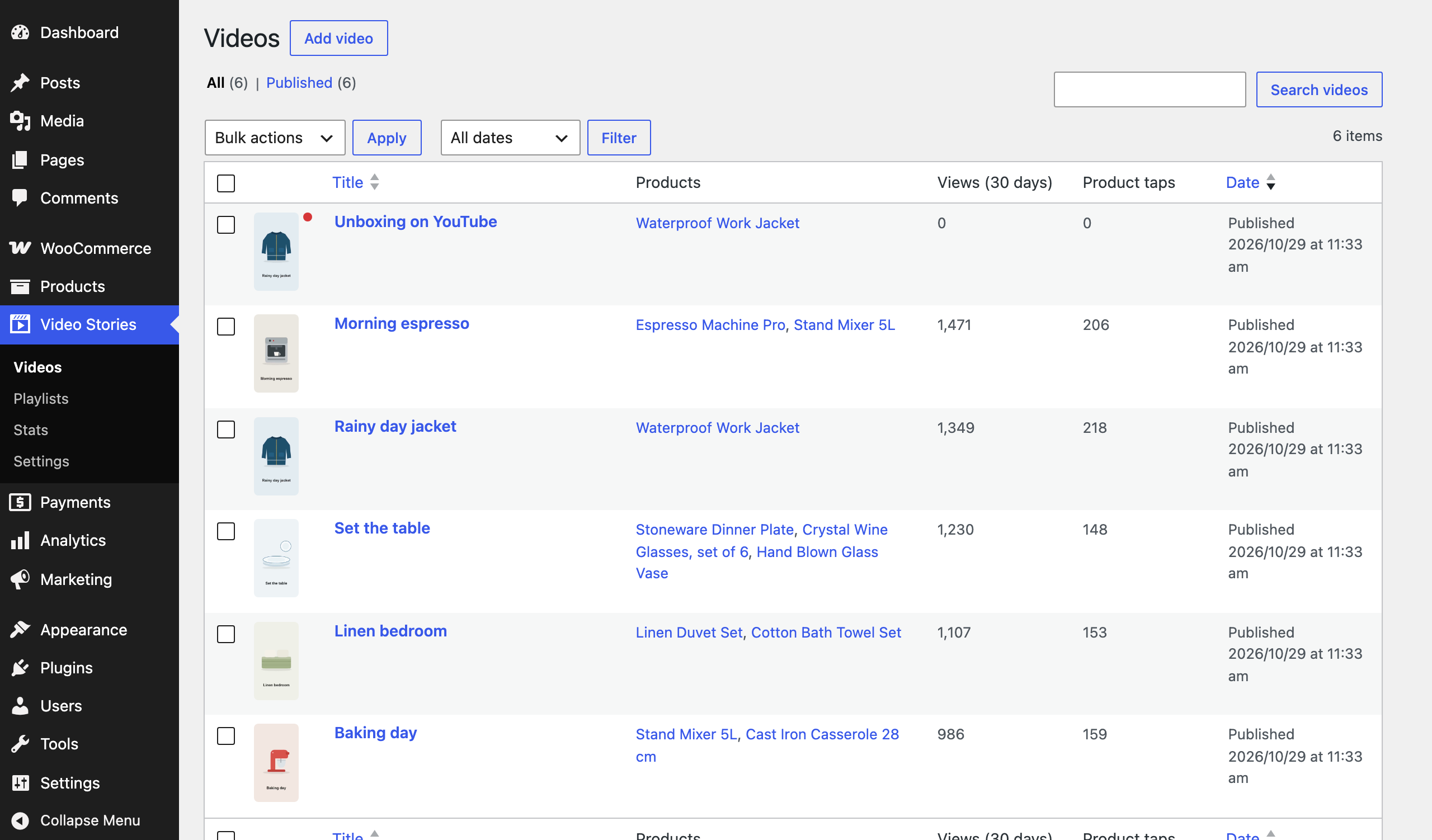 Videos list