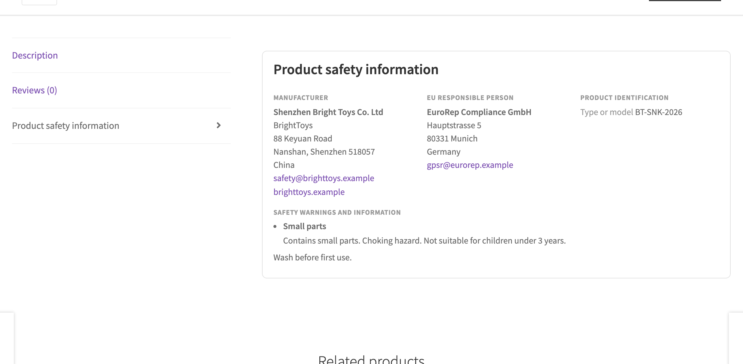 GPSR information on the product page.